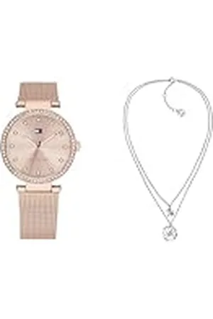 Tommy Hilfiger Reloj Analógico de Cuarzo para Mujer con Correa Color Oro Rosado - 1782508 Jewelry Collar para Mujer de Acero Inoxidable con Cristales - 2780067