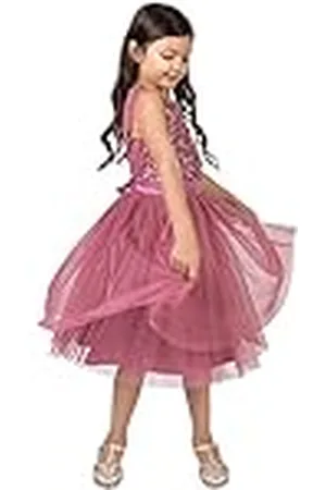 Maya Deluxe Vestido Midi para Niñas con Lentejuelas Adornadas para Fiesta, Tutú, Damas de Honor, Boda con Lazo para Cinturón, , 7-8 Años