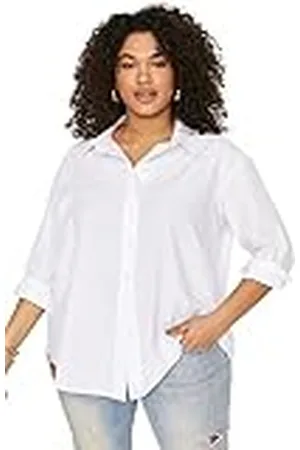 Trendyol Women Collar Mujer Regular fit Camisa básica Cuello Woven Plus Size Shirt, White, 24