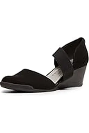 Anne Klein Mujeres Tara Punta Abierta Casual Sandalias de Piso, Black/Multi Stretch Fabric, Talla 8.5