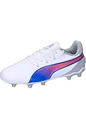 PUMA King Match FG/AG Jr, Soccer Shoe, White-Bluemazing-Flat Light Gray, 35.5 EU