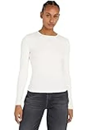 Tommy Hilfiger Camiseta de Manga Larga Mujer Slim Fit Essential sin Capucha, Beige (Ancient White), XXS