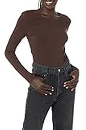 Amazon Camiseta de Cuello Caja, Manga Larga y Ajuste Clásico (Disponible en Tallas Grandes) Mujer, , L