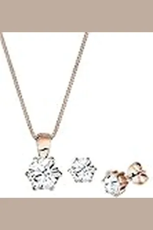 Elli Juego de Joyas Mujeres Clásico Colgante Solitario Juego Pendientes de Botón con Cristales en Plata de Ley 925 Bañada en Oro Rosa