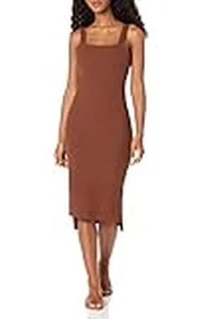THE DROP Amelia Vestido Midi Bodycon de Escote Cuadrado y Tirantes para Mujer, , S