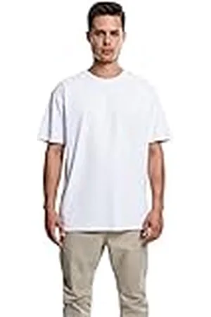 Urban classics Camiseta básica de manga corta, cuello redondo normal, de algodón grueso, largo normal, oversized, de hombre, moderna, color blanco, talla M