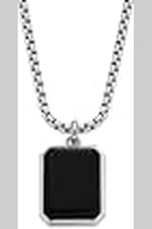 Fossil Cadena para Hombre All Stacked Up colgante ágata negra JF04601040, Length: 565mm, Width: 13mm, Height: 20mm, Acero inoxidable, No es una piedra preciosa