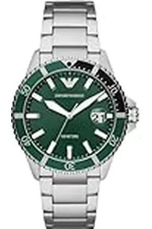 Emporio Armani Reloj Hombre, Movimiento de tres manecillas con fecha, caja de 42mm de acero inoxidable plateado con correa de acero inoxidable, AR11338