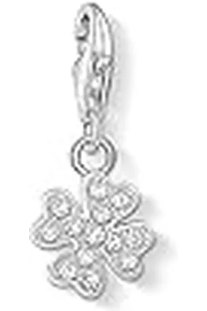 Thomas Sabo Colgante con Motivos Inspirados en la Espiritualidad y Buena Fortuna, Abalorio de Trébol con Piedras Blancas