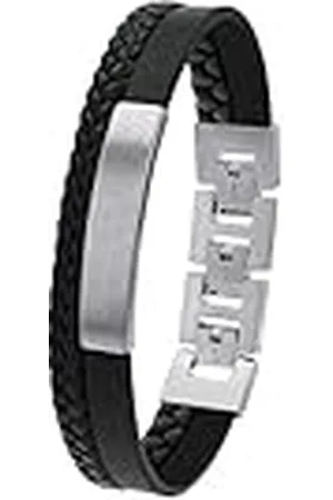 QS by s.Oliver Brazalete brazalete de cuero de acero inoxidable para hombres, 18,5+1,5+1,5 cm, negro, viene en caja de regalo de joyería, 2036861