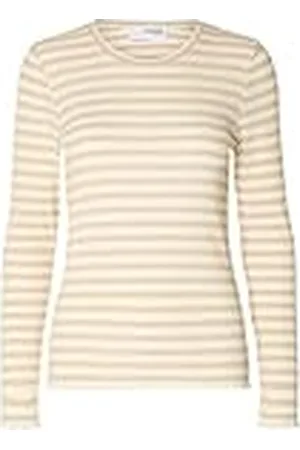 SELECTED Slfanna LS Crew Neck tee Str Noos Camiseta de Manga Larga, Avena, M para Mujer