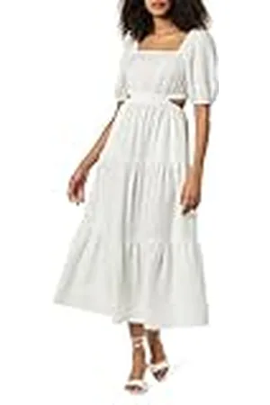 THE DROP Vestido Largo Anaya con Volantes, Detalle Cut-out Y Escote Cuadrado, , M