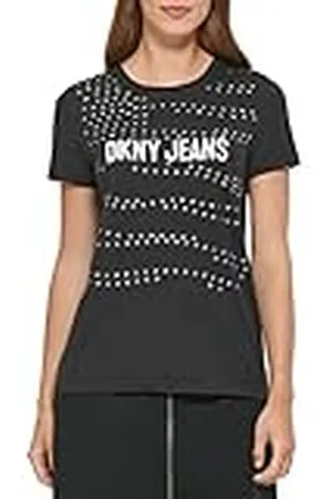 DKNY Jeans Logo T-Shirt with All Over Stud Detailing Camiseta, , XS De Las Mujeres