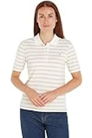 Tommy Hilfiger Polo de Manga Corta Mujer Stripe Slim Fit, Blanco (Breton STP/Ecru/Classic Beige), M