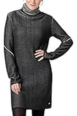 Timezone Vestido de Punto con Cuello Redondo Informal, Rayas Blancas y Negras, S para Mujer