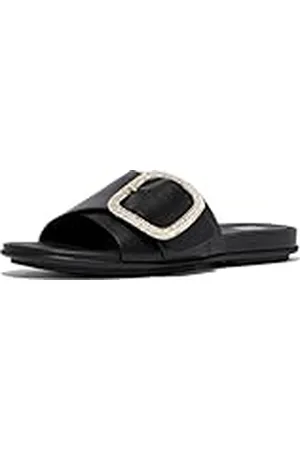 FitFlop Gracie Crystal-Sandalias de Piel con Hebilla, Mujer, Black, 41 EU