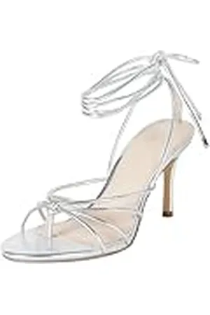 THE DROP Sandalias para Mujer, Archie con Tacón y Tiras Anudadas, Plata, 36.5 EU