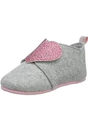Playshoes Hausschuhe Herz, Pantuflas, Unisex niños, Gris/Rosa (Grey/Pink), 22 EU