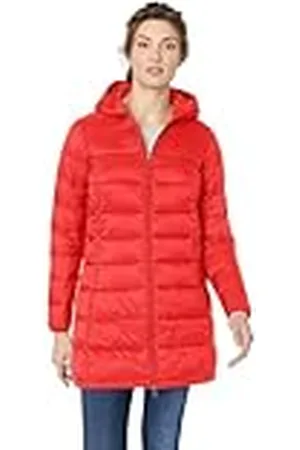 Amazon Abrigo Acolchado de Corte Recto con Capucha, Ligero y Resistente a la Lluvia (Disponible en Tallas Grandes) Mujer, , M
