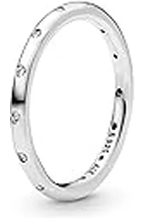 PANDORA Timeless Anillo con banda simple centelleante de plata con circonitas cúbicas transparentes, talla 48