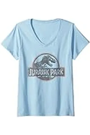 Jurassic Park Mujer Logotipo clásico desgastado de Camiseta Cuello V