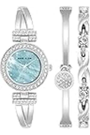 Anne Klein Set de Reloj de Pulsera rígida con Adornos de Cristales con Juego de Pulseras