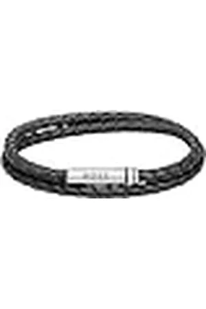 HUGO BOSS Jewelry Pulsera para Hombre Colección ARES con Cuero Trenzado Negro de Doble Vuelta - 1580489M