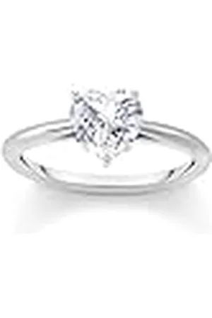 Thomas Sabo Anillo con piedra blanca en forma de corazón de plata de ley 925 reciclada y circonita, talla 50, TR2476-051-14-50, Metal precioso