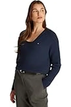 Tommy Hilfiger Jersey Mujer Cardi Fine cuello de pico, Azul (Dark Night Navy), M