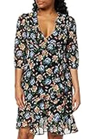 TRUTH & FABLE Marca Amazon - Vestido Midi Cruzado de Gasa Mujer, Azul (Bright Floral), 40, Label: M