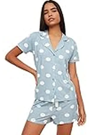 Trendyol Blue Polka Dot Knitted Pajamas Set, , L para Mujer