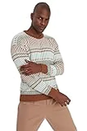 Trendyol Suéter Regular de Cuello Redondo con Bloques de Color Sudadera, , XL para Hombre