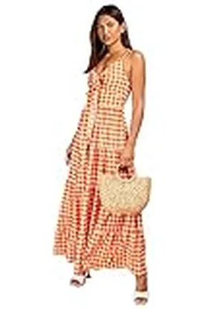 Little Mistress Orange Gingham Maxi Vestido, , 38 para Mujer