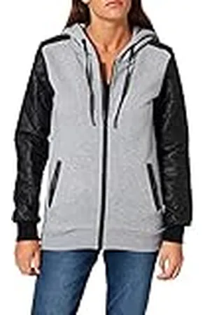 Urban classics Ladies Diamond Leather Imitation Sleeve Zip Hoody suéter, , X-Small para Mujer