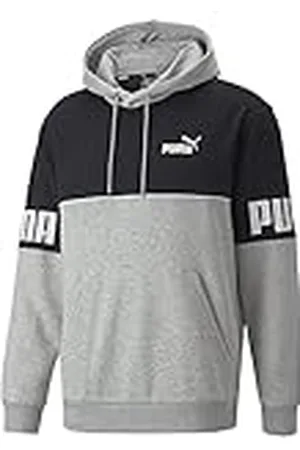 PUMA Sudadera con capucha Power Colorblock FL Sweat para hombre, gris-gris claro jaspeado, L