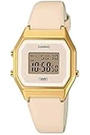 Casio Reloj Cuarzo Mujer 29.00mm con dial Digital Color Crema y Correa de Pulsera de Cuero Color Crema LA680WEGL-4EF