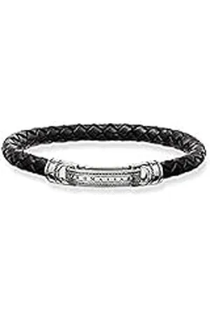 Thomas Sabo Pulsera de Piel Negra LB40-008-11, 19 cm, Plata de Ley, Sin Piedra
