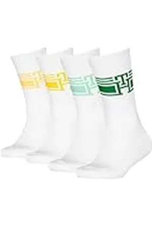 Tommy Hilfiger Sport Monogram Calcetines de tripulación, Verde/Amarillo, 35-38 (Pack de 4) Unisex niños