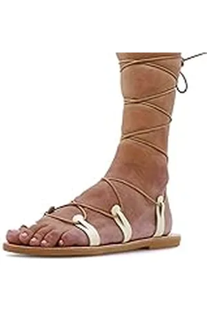 Emmanuela Handcrafted For You Emmanuela Sandalias altas de cuero en estilo griego antiguo, Sandalias de gladiador hechas a mano, Zapatos de verano, Sandalias con cordones Blanco, 39 EU