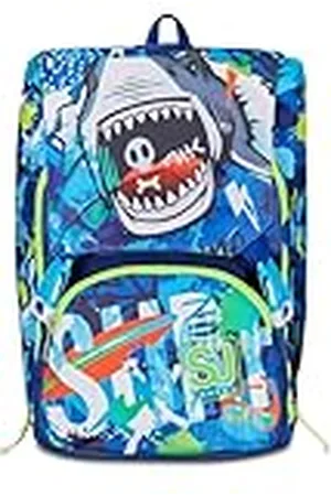 7 for all Mankind SJ Gang Mochila escolar extensible, azul, Sharkstory, mochila doble compartimento extensible mediante cremallera lateral, bolsillo porta botella, escuela primaria y secundaria, niño, , Talla