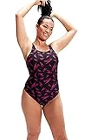 Speedo Boom Logo Allover Medalist Bañador Mujer, Negro/Electric Pink, 28