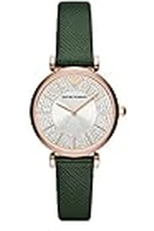 Emporio Armani Reloj para mujer, Movimiento de dos manecillas, caja de acero inoxidable de 32MM de color oro rosa con correa de piel, AR11517