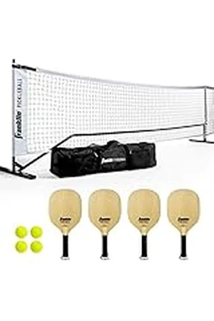 Franklin Sports Set de iniciación al Pickleball con Red, Red de Pickleball de tamaño reglamentario, para Pistas Exteriores, portátil, con Bolsa de Transporte, Incluye 4 Palas y 4 Pelotas X-40