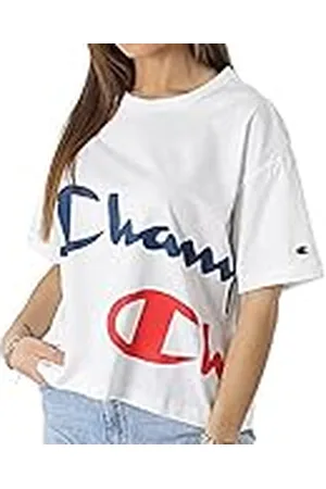 Champion Legacy Heritage Block Crop Oversized S/S Camiseta, Color Blanco, M para Mujer