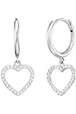 Engelsrufer Pendientes de aro para mujer con colgante de corazón de de ley en – ocupados con 48 circonitas blancas – cierre de clip – sin níquel, 1 Paar, de ley, Circonia cúbica