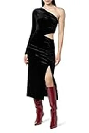 THE DROP Vestido para Mujer, Lia Midi Terciopelo Hombro Asimétrico Detalle Cut-Out, , XXS