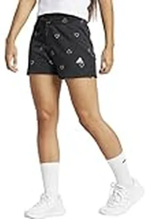 adidas Mujer Essentials Monogram Fleece Graphic Shorts, Black, L