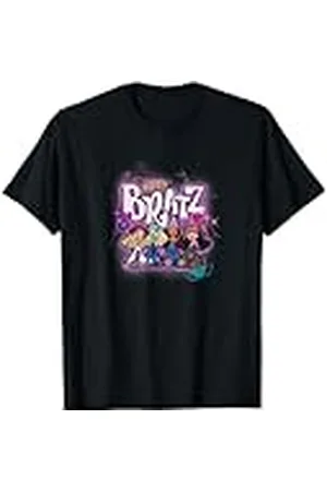 Bratz Pose grupal de chicas con logotipo de aerógrafo de estilo retro, rosa y morado de Camiseta