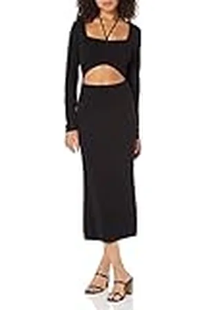 THE DROP Corbin Vestido Midi de Manga Larga con Cuello Halter y Abertura, , XL