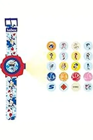 Lexibook Sega The Hedgehog, Reloj de proyección Ajustable Pantalla Digital, Proyecta 20 imágenes de Sonic, para Niños, Azul/Rojo DMW050SN
